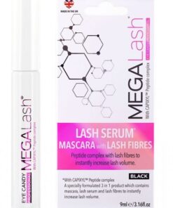 mascara con fibras y serum mega lash eye candy x